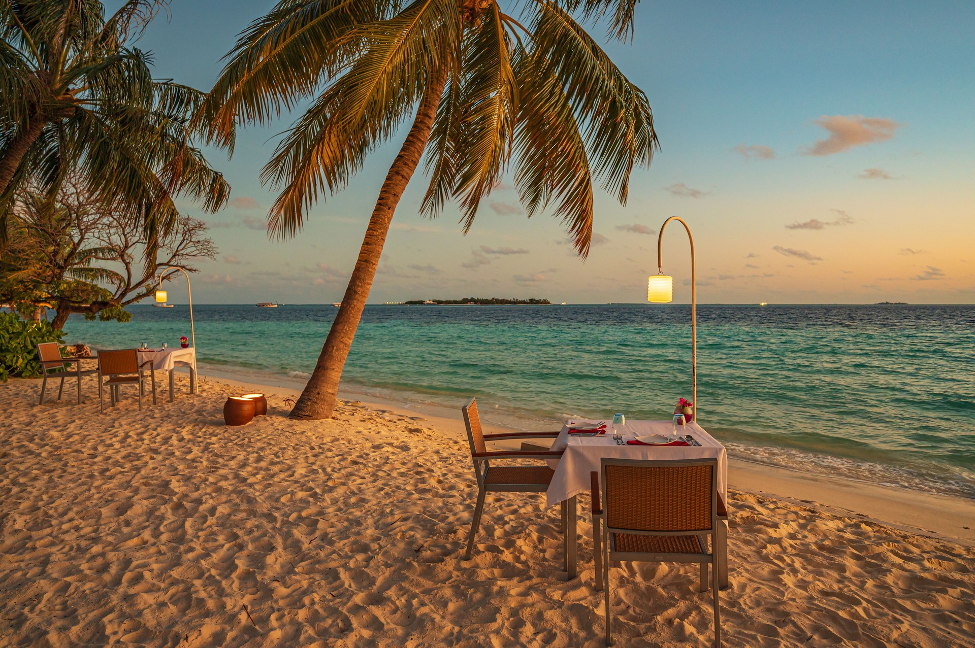 Romantic candlelight dinner at the tropical paradise beach